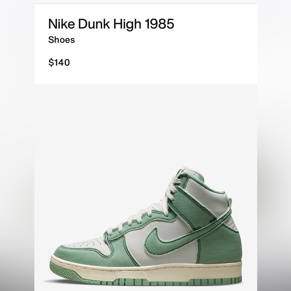 Nike Dunk High 1985 Enamel Green Denim Size 9 (Women's) NEW with tags and box
